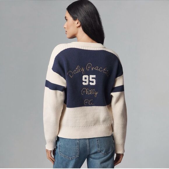 NWT Anthropologie Sweater Daily Practice Quarterback Cardigan Navy Size Small - Picture 2 of 4